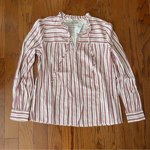 LOFT Red Cream Striped Blouse NWT Small - Picture 1 of 4